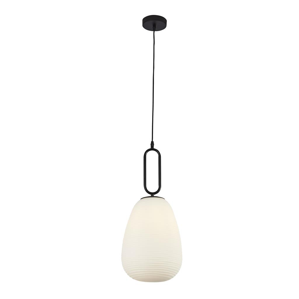 Searchlight Elixir 1Lt Ribbed Glass Pendant, Opal Glass, Black 43581-1Bk