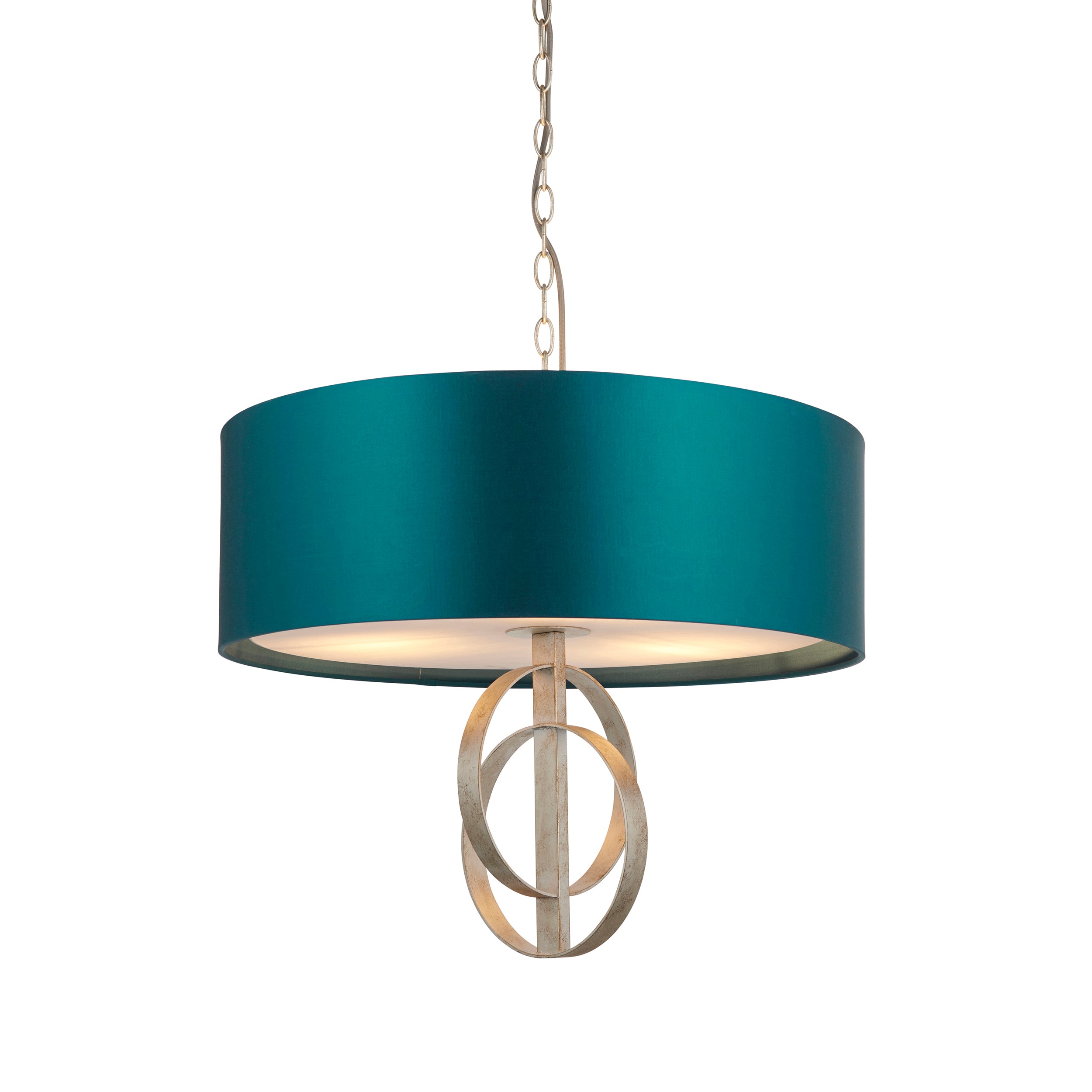 Lightologist Antique silver leaf & teal satin fabric Multi arm lamp Pendant Light WIN1395224