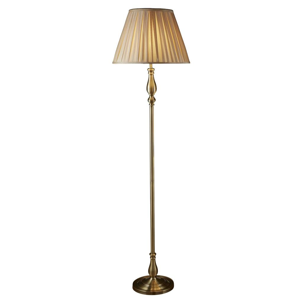 Searchlight Flemish Floor Lamp, Antique Brass, Mink Pleated Shade 5029Ab