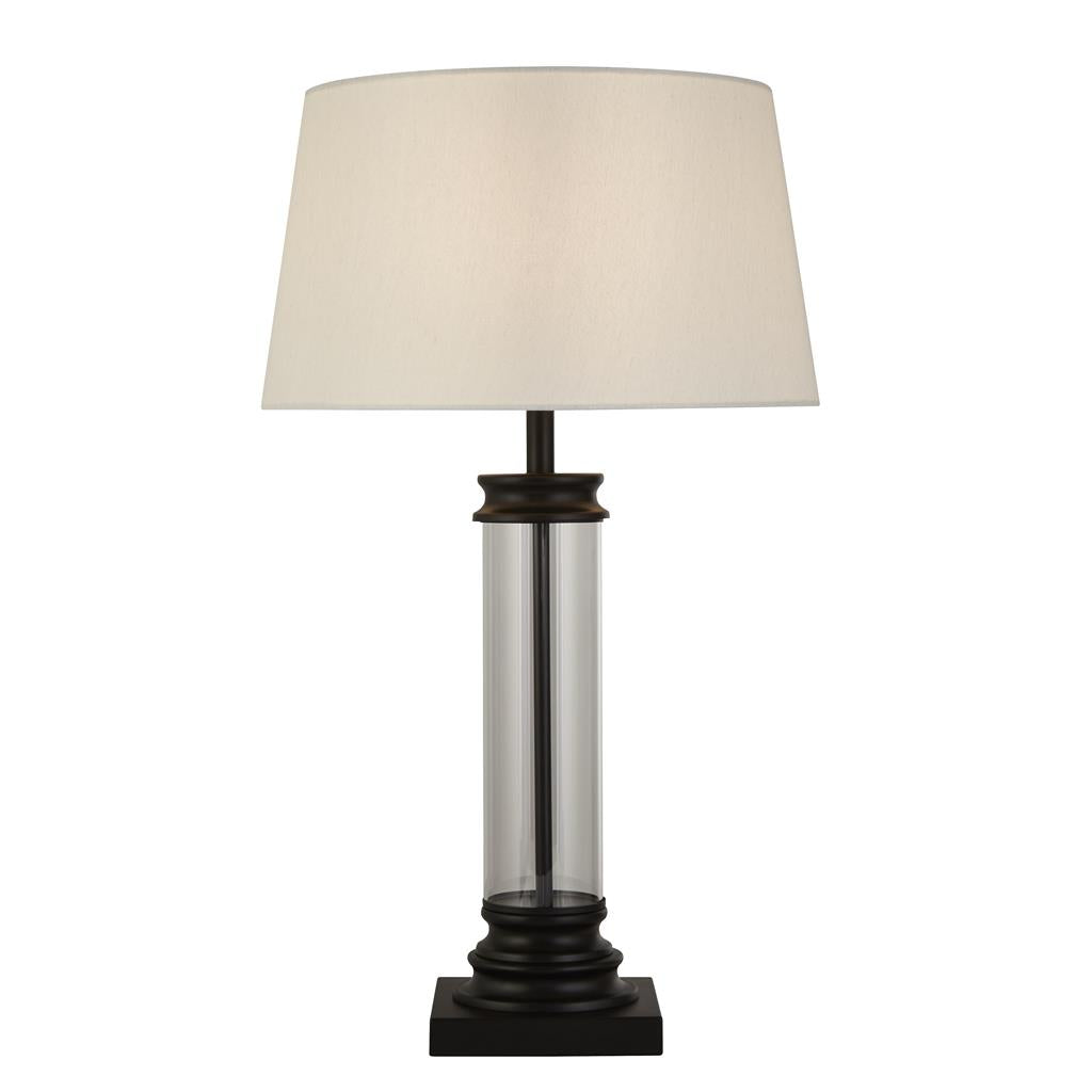Searchlight Pedestal Table Lamp - Glass Column & Black With White Shade 5141Bk