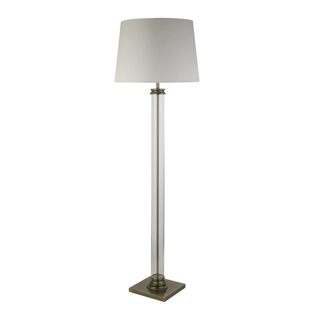 Searchlight Pedestal Floor Lamp - Glass Column & Antique Brass Base, Cream Shade 5142Ab