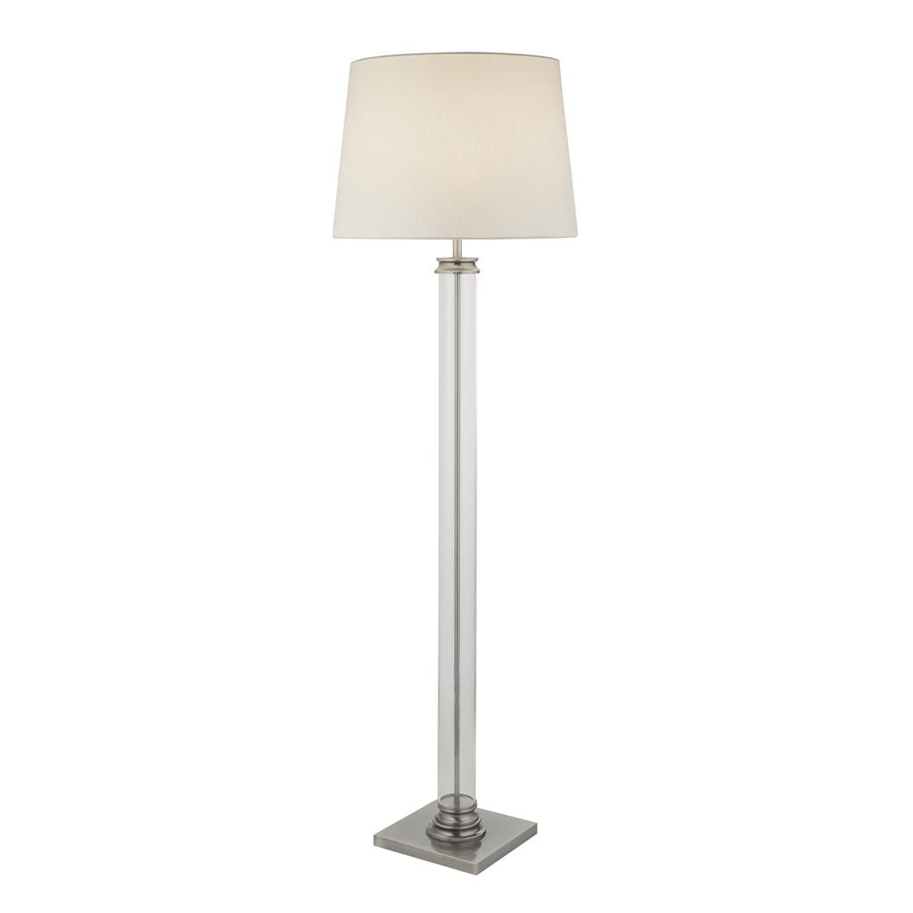 Searchlight Pedestal Floor Lamp - Glass Column & Satin Silver Base, Cream Shade 5142Ss