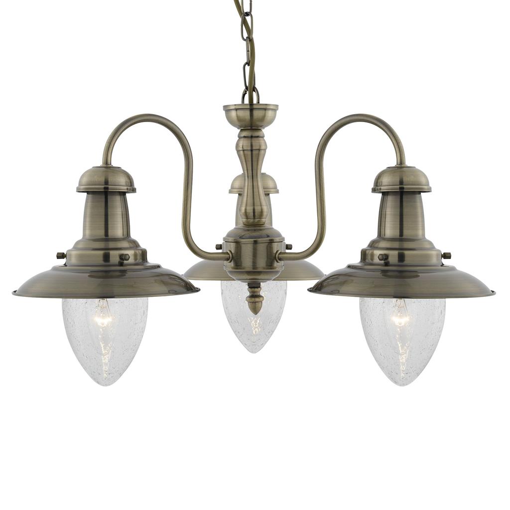 Searchlight Fisherman - 3Lt Ceiling, Antique Brass With Seeded Glass Shades 5333-3Ab