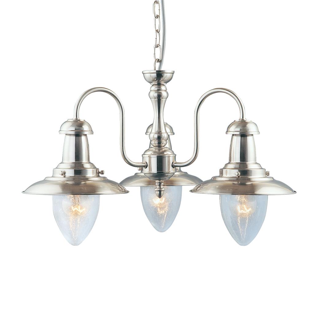 Searchlight Fisherman - 3Lt Ceiling, Satin Silver With Seeded Glass Shades 5333-3Ss