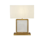 Searchlight Clarendon 1Lt Table Lamp, Tempered Glass, Velvet Off White Shade. Satin Brass 54210Sb