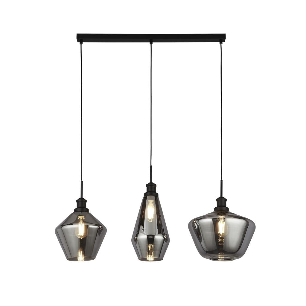 Searchlight Mia 3Lt Bar Pendant With 3 Styles Of Smoked Glass 5424-3Bk
