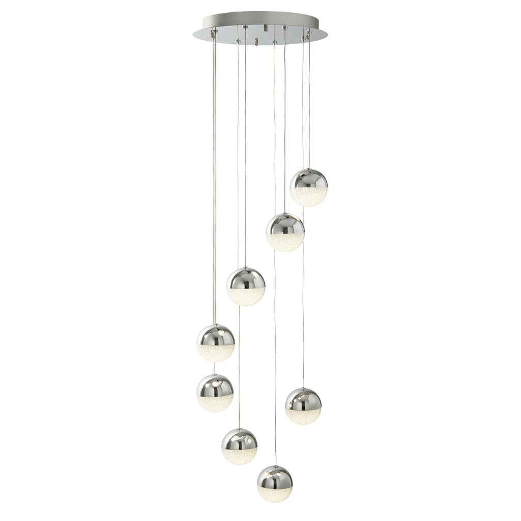 Searchlight Marbles 8Lt Led Globe Mulit-Drop, Crushed Ice Effect Shade, Chrome 5848-8Cc