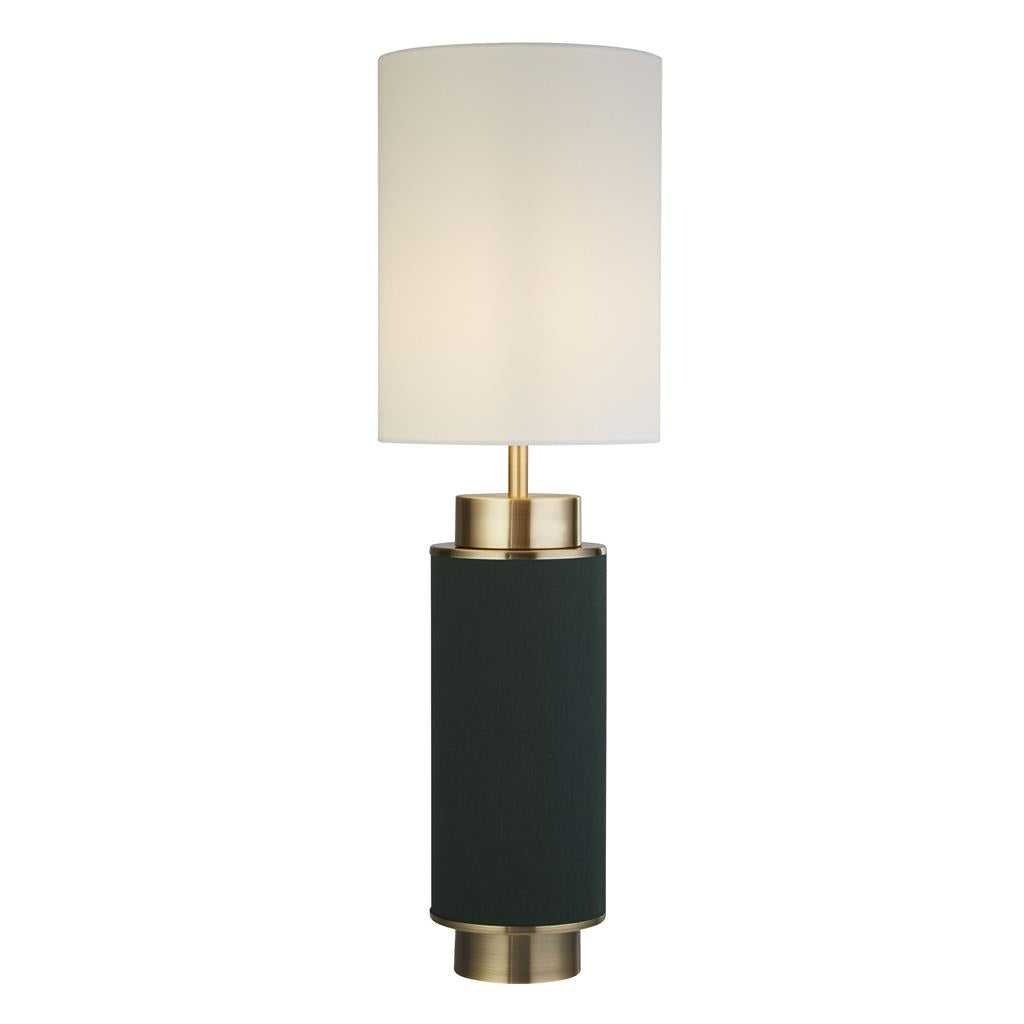 Searchlight Flask 1Lt Table Lamp, Dark Green Linen With Antique Brass And White Shade 59041Ab