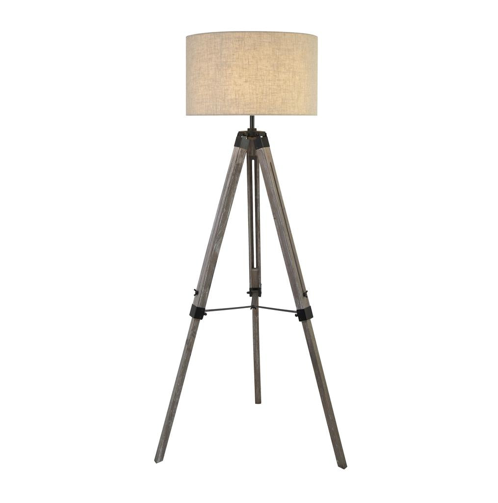 Searchlight Easel Floor Lamp, Washed  Brown Base, Linen Drum Shade 6006Br