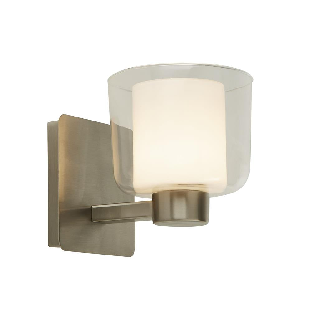 Searchlight Bolivia Bathroom 1Lt Satin Nickel Wall Light With Clear Glass And White Inner Ip44 6051Sn
