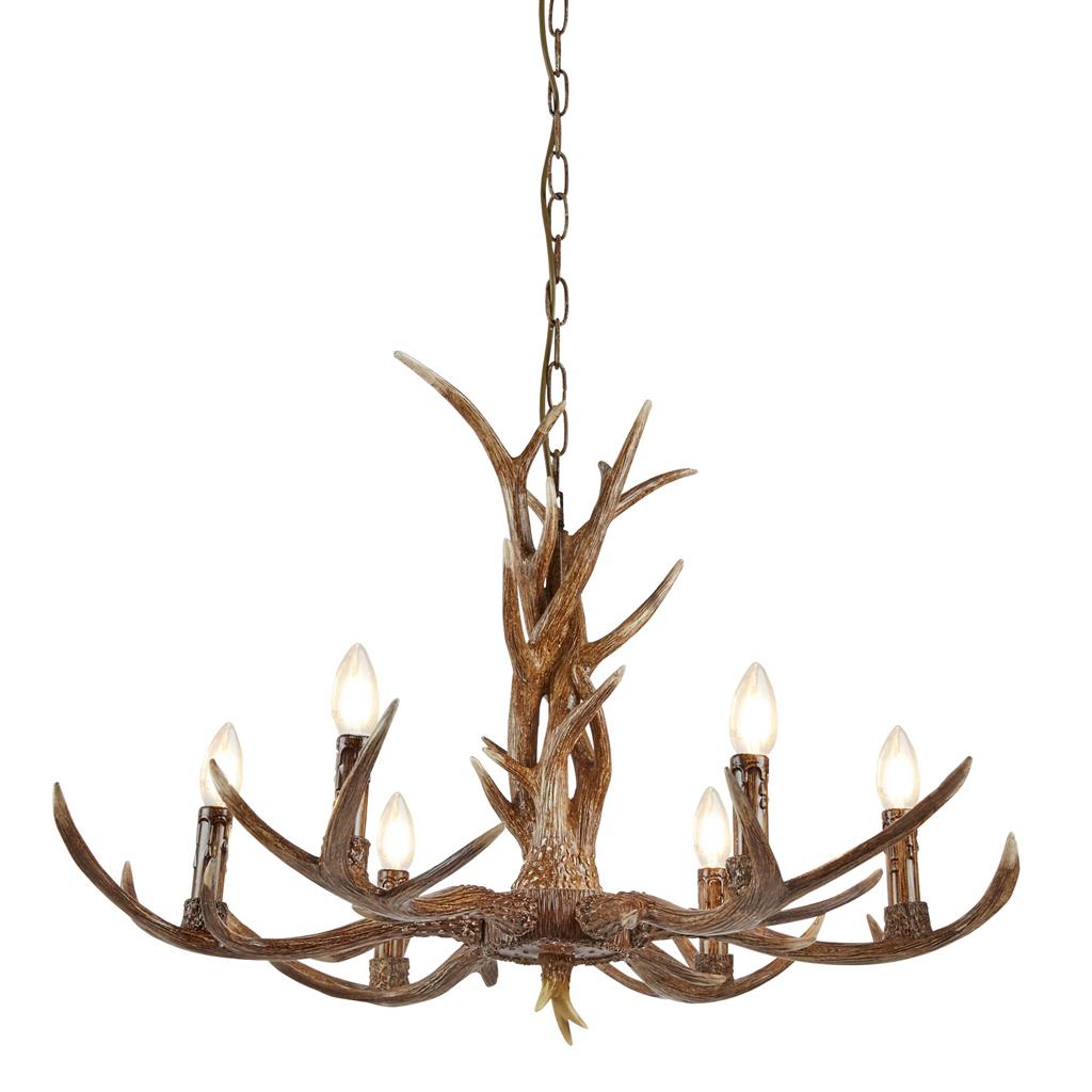 Searchlight Stag 6Lt Antler Pendant, Brown 6416-6Br