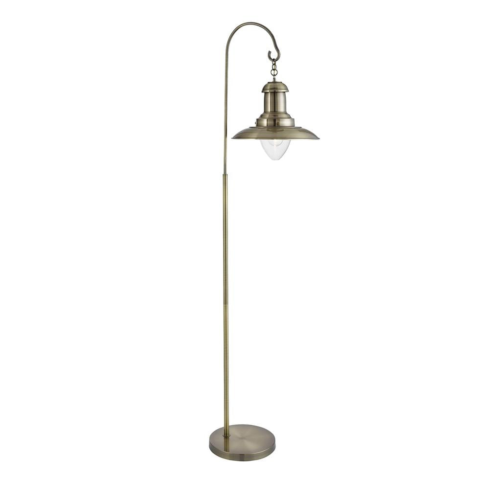 Searchlight Fisherman Floor Lamp, Antique Brass, Clear Glass Shade 6502Ab