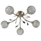 Searchlight Bellis Ii - 5Lt Ceiling Semi-Flush, Antique Brass, Clear Glass Deco Shade 6575-5Ab