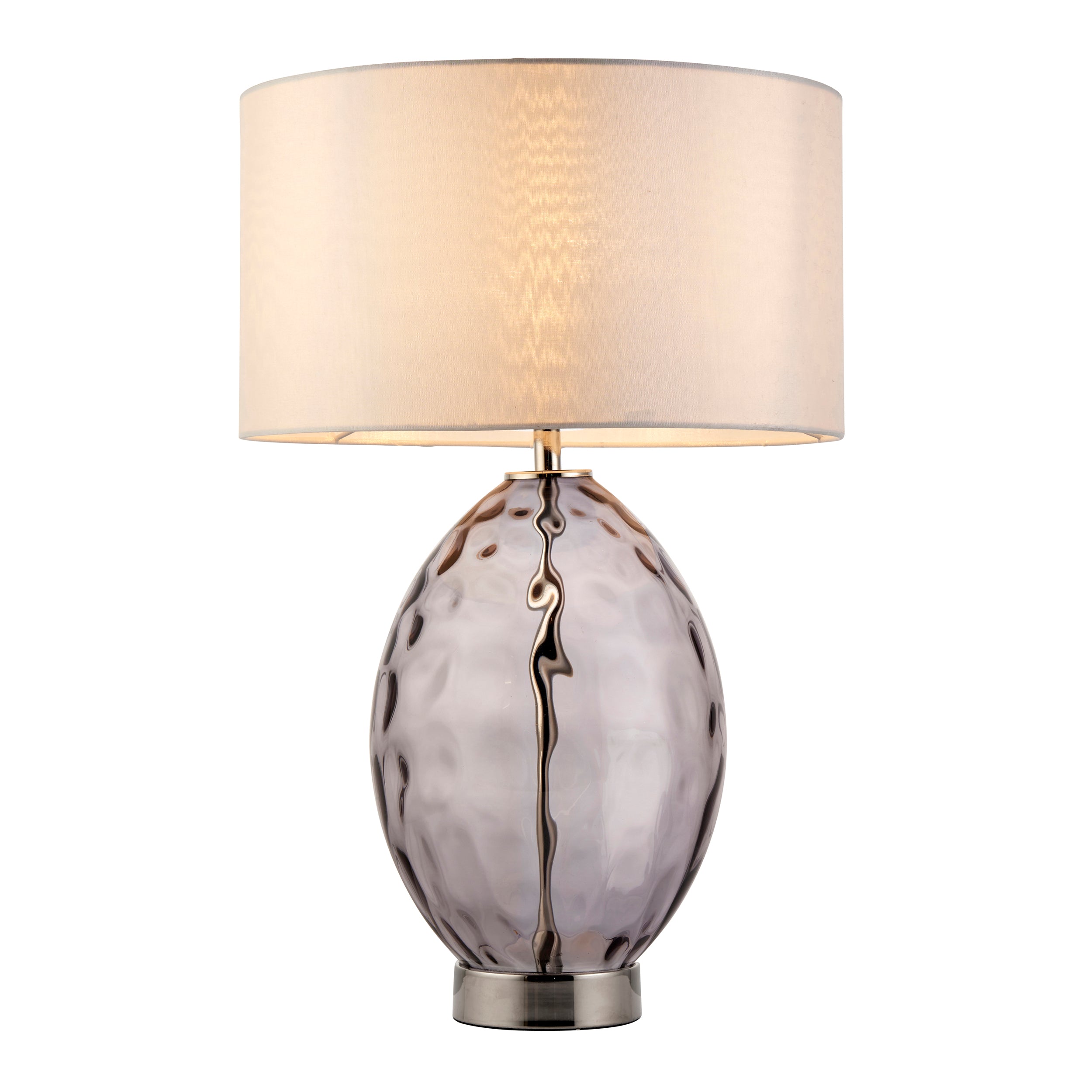 Lightologist Grey tinted glass, bright nickel plate with vintage white fabric Base & shade Table Light WIN1399581