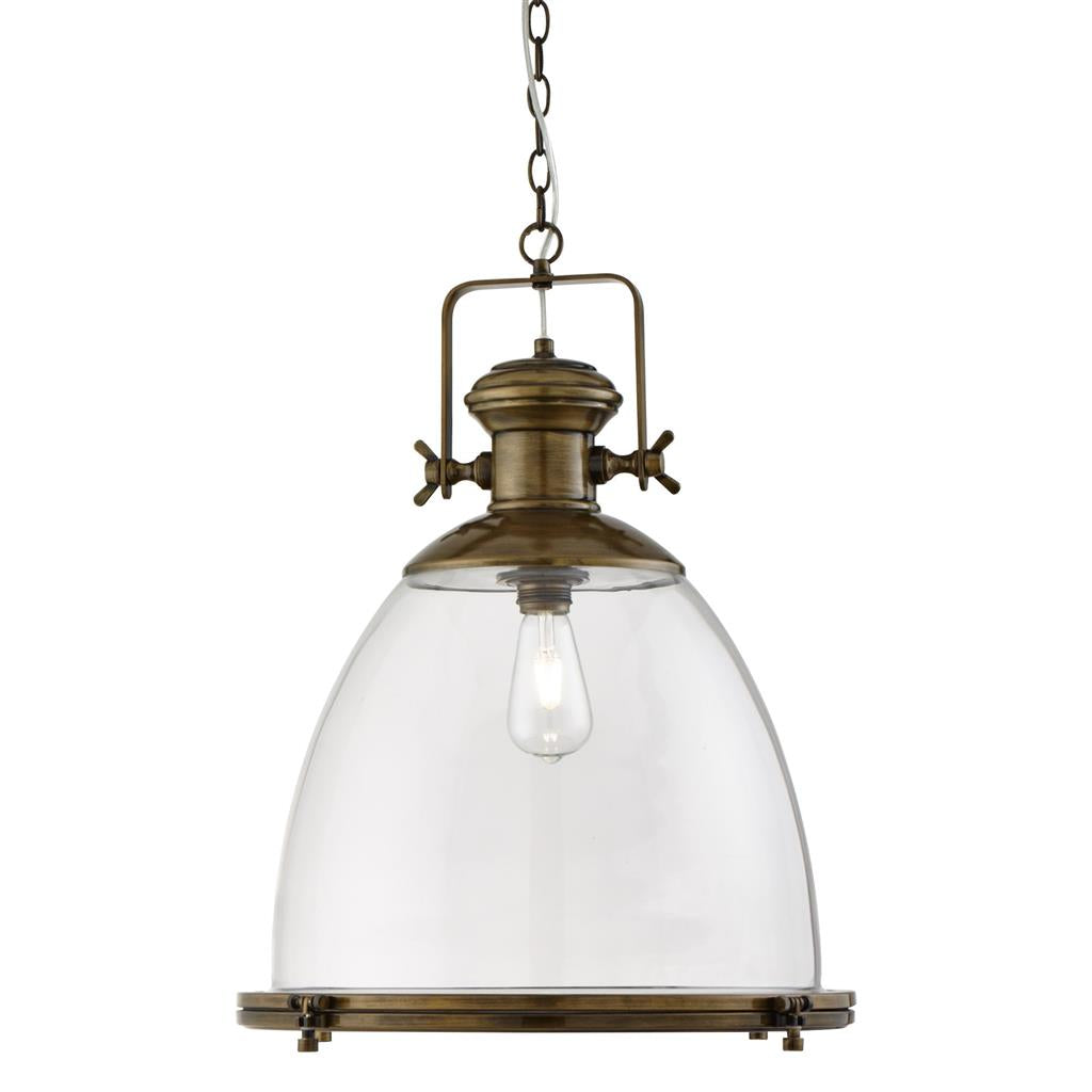 Searchlight Industrial Pendant Large 1Lt , Painted Antique Brass, Clear Glass 6659