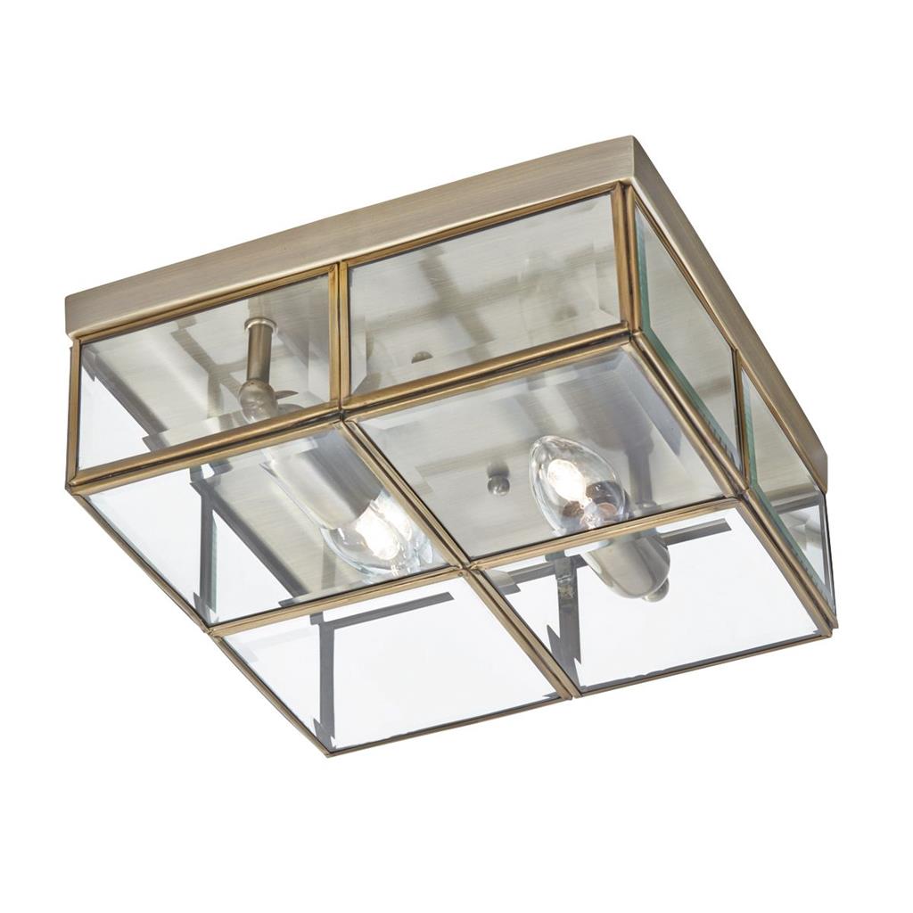 Searchlight Pisa Flush - 2Lt Flush Box, Antique Brass With Clear Bevelled Glass Panels 6769-26Ab