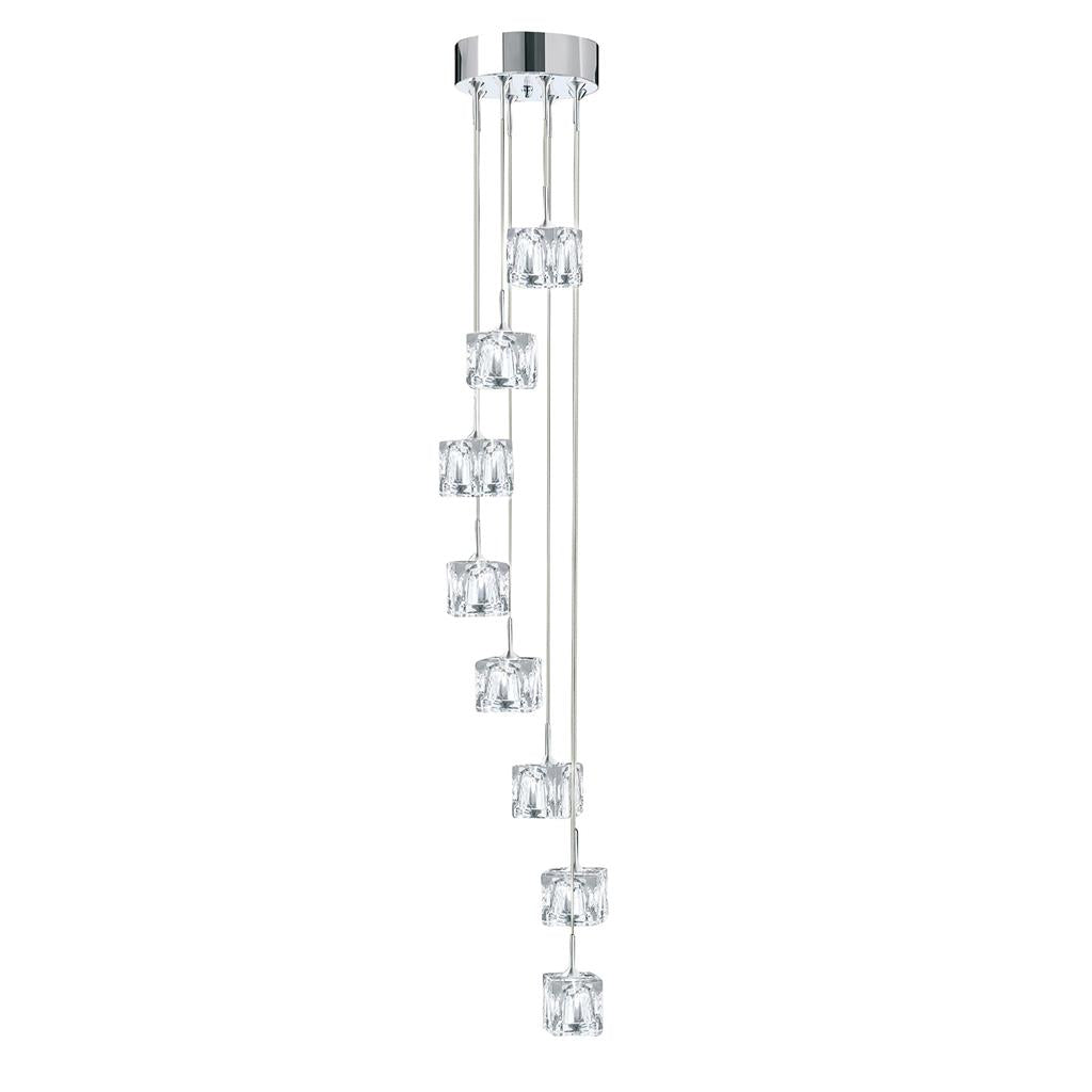 Searchlight Ice Cube (Dim) Led - 8Lt Multi-Drop, Clear Glass Shades, Chrome 6778-8-Led