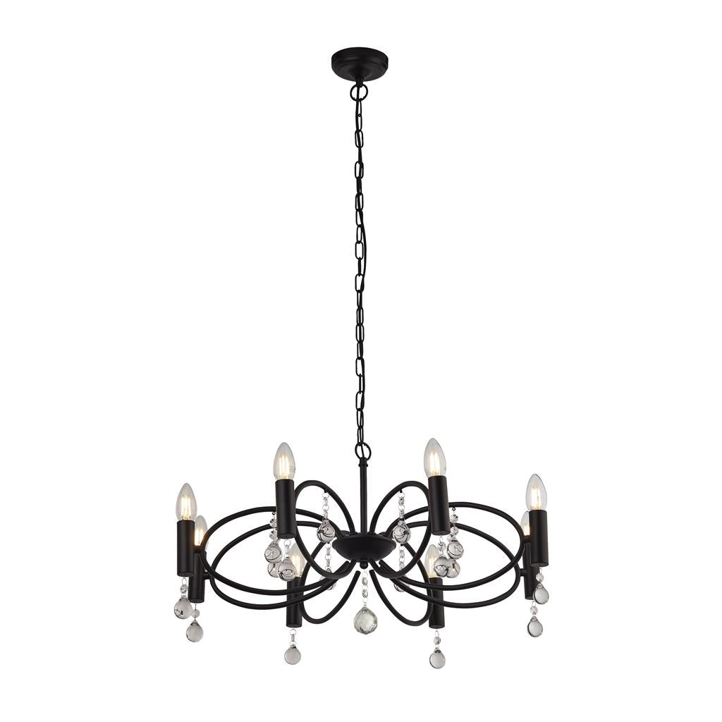 Searchlight Infinity 8Lt Pendant - Black With Crystal Glass Detail 6788-8Bk
