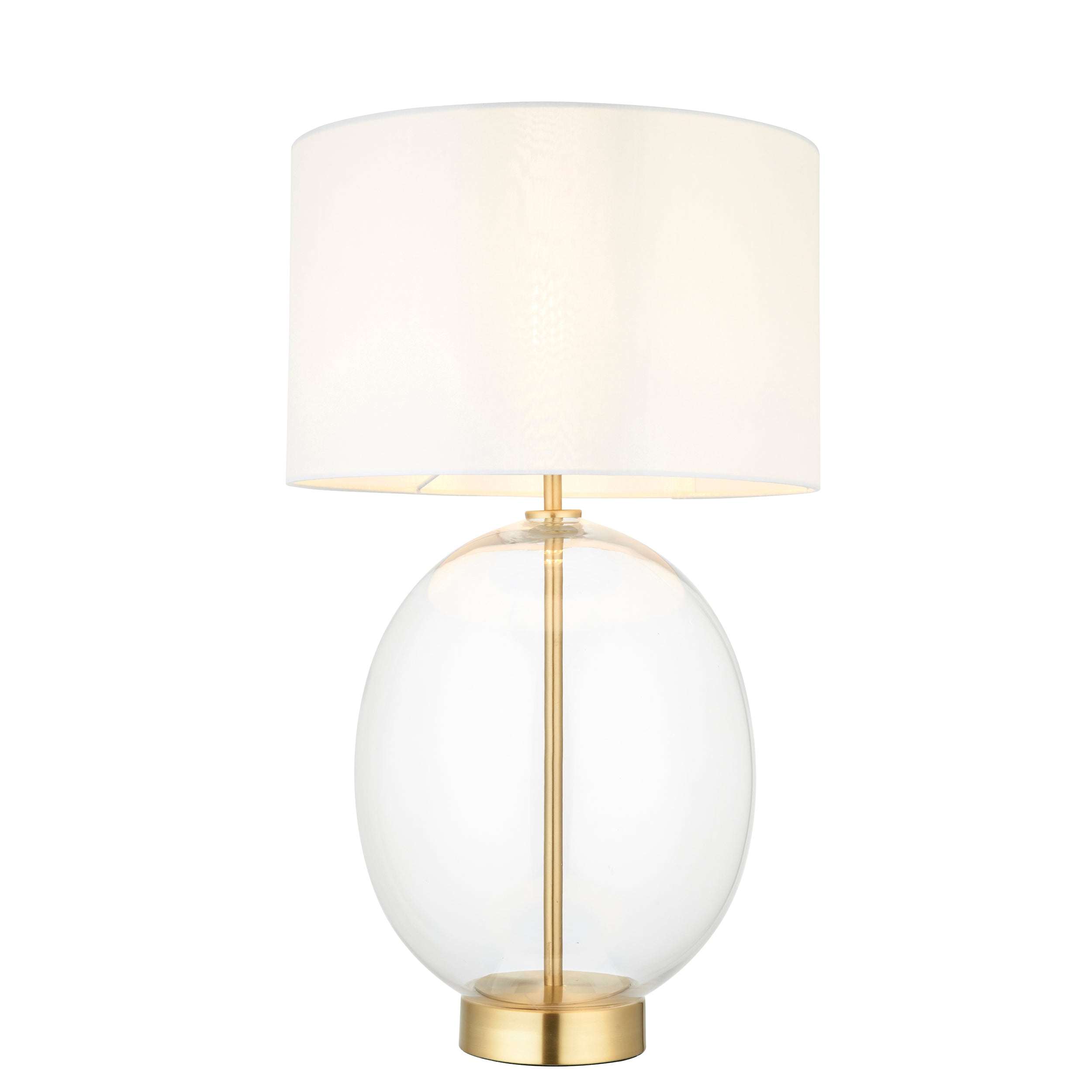 Lightologist Satin brass plate & clear glass with vintage white fabric Complete Table Light WIN1399292