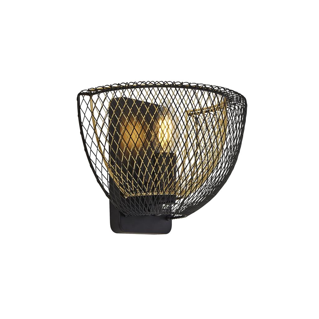 Searchlight Honeycomb 1Lt Double Layered Mesh Wall Light - Black Outer With Gold Inner 6842Bgo