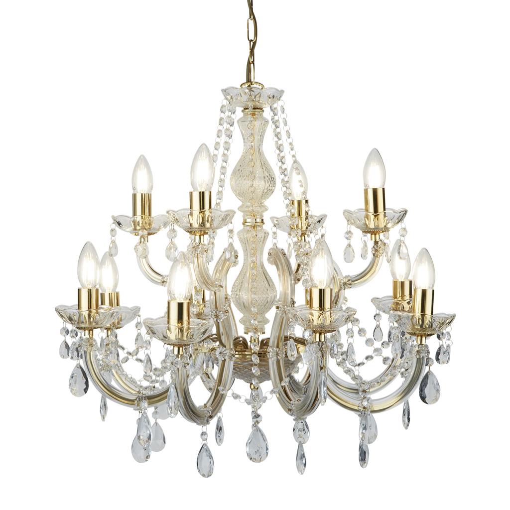 Searchlight Marie Therese - 12Lt Chandelier, Polished Brass, Clear Crystal Glass 699-12