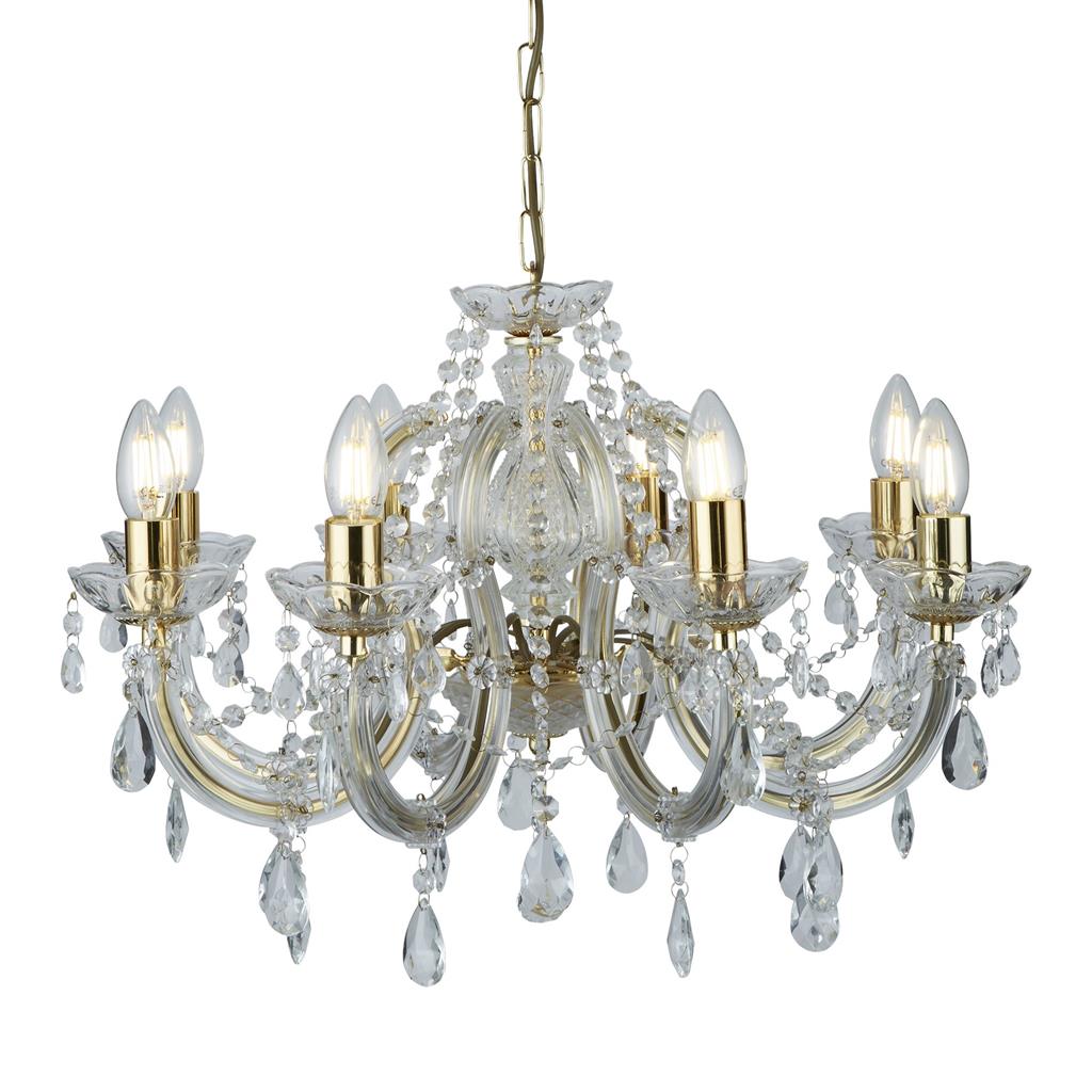 Searchlight Marie Therese - 8Lt Ceiling, Polished Brass, Clear Crystal Glass 699-8