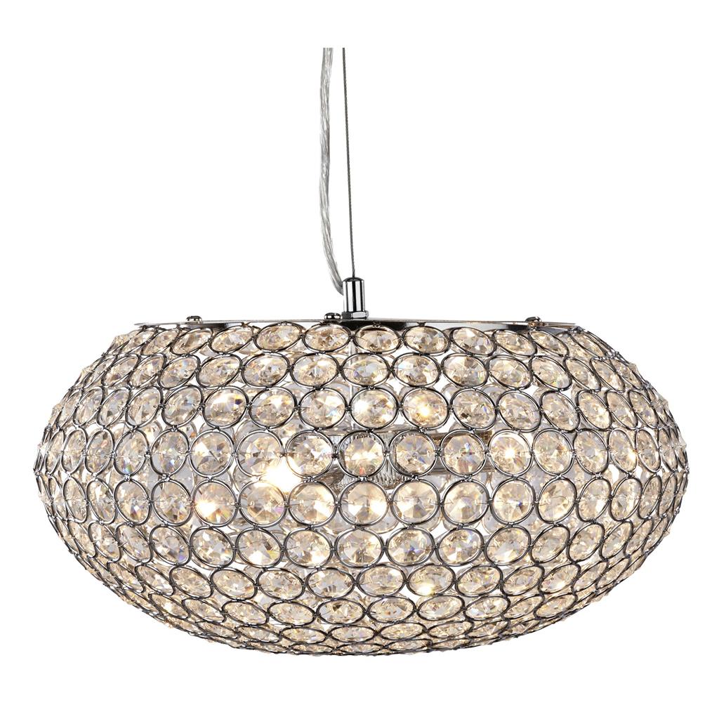 Searchlight Chantilly Pendant  - 3Lt Ceiling Pendant, Chrome With Clear Crystal Buttons Inserts 7163-3Cc