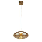 Searchlight Lisbon 1Lt Led Pendant, Satin Brass And Amber Glass 75131-1Am