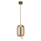 Searchlight Lisbon 1Lt Led Pendant, Satin Brass And Amber Glass 75132-1Am