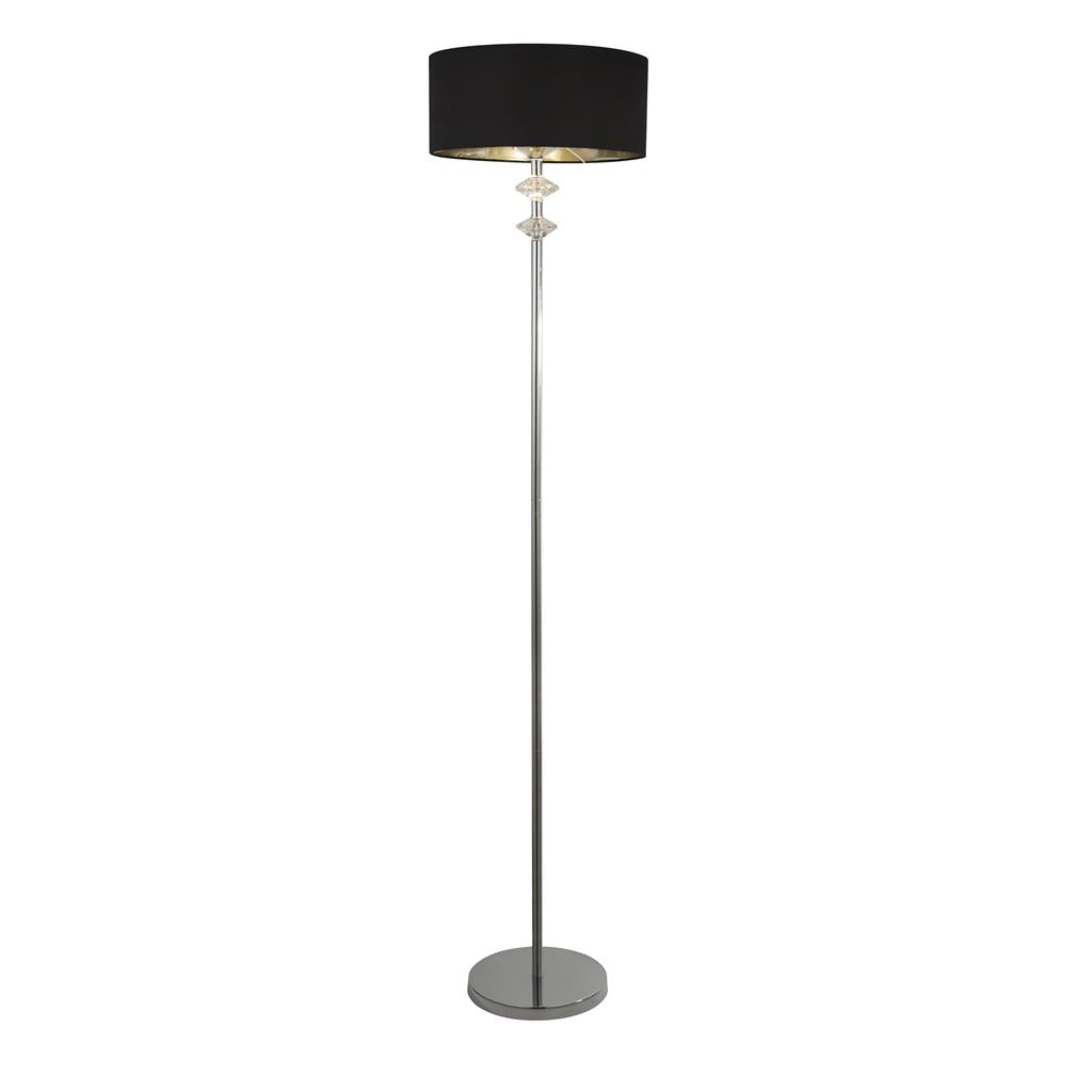 Searchlight Ontario 1Lt Chrome Floor Lamp With Black Shade/Silver Inner 7650Cc