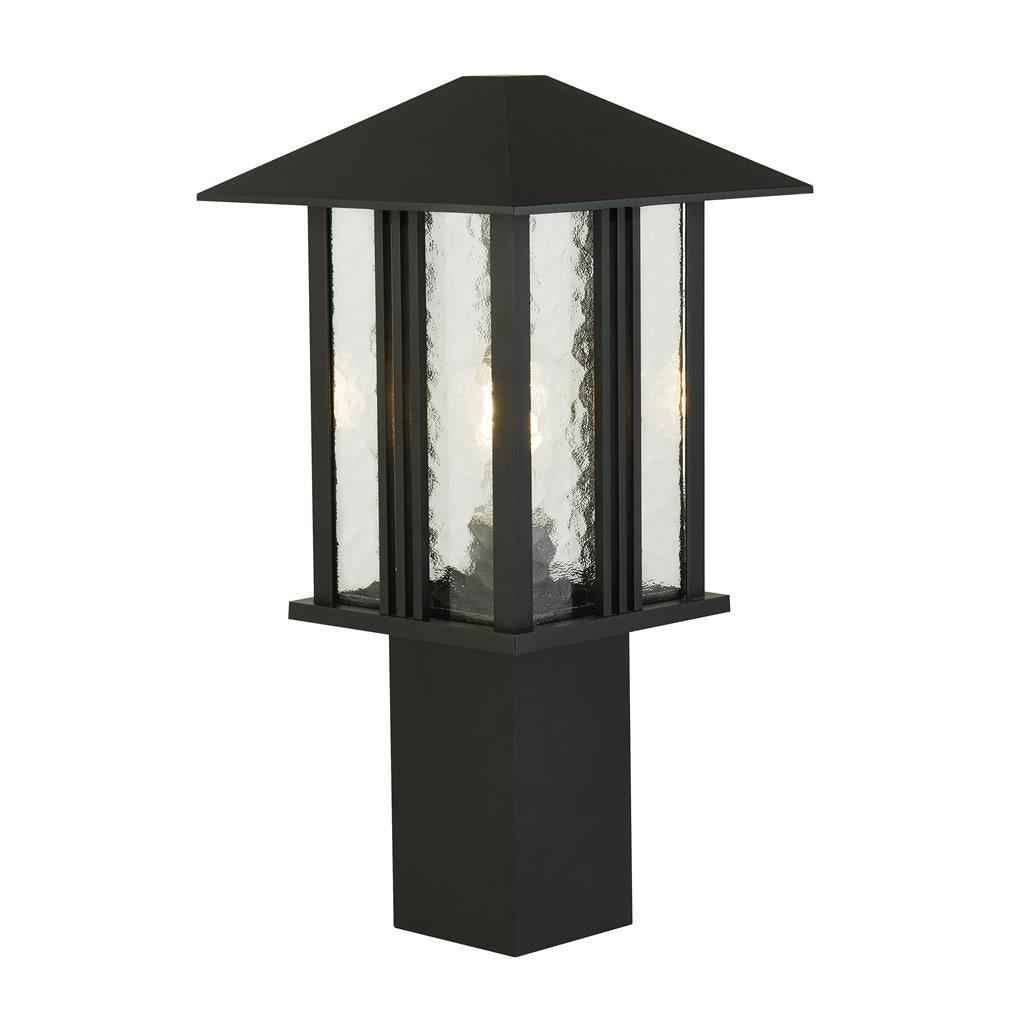 Searchlight Venice 1Lt Outdoor Post (450Mm Height) - Black With Water Glass 7925-450