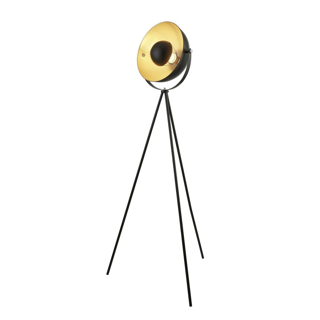 Searchlight Blink 1Lt Tripod Floor Lamp, Matt Black With Gold Shade Interior 8022Bk