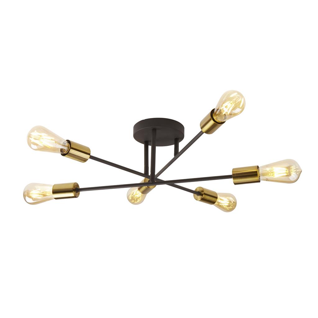 Searchlight Armstrong 6Lt Ceiling Light Black And Satin Brass 8046-6Bk