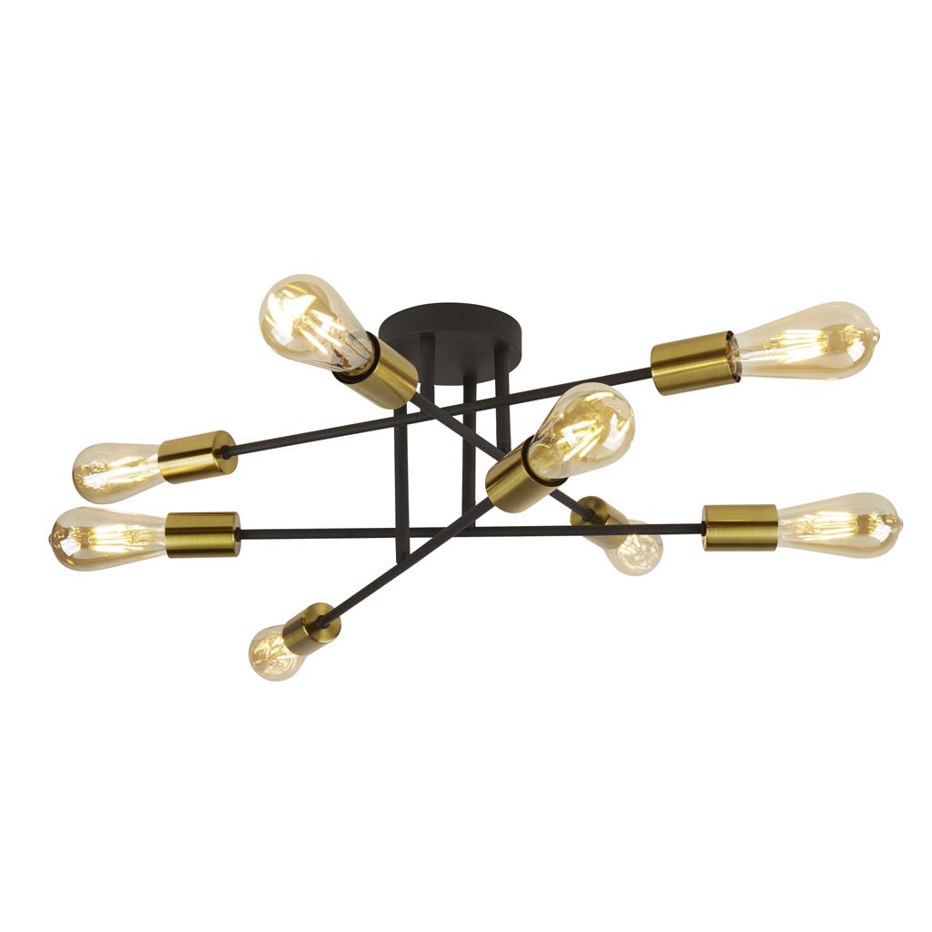Searchlight Armstrong 8Lt Ceiling Light Black And Satin Brass 8048-8Bk