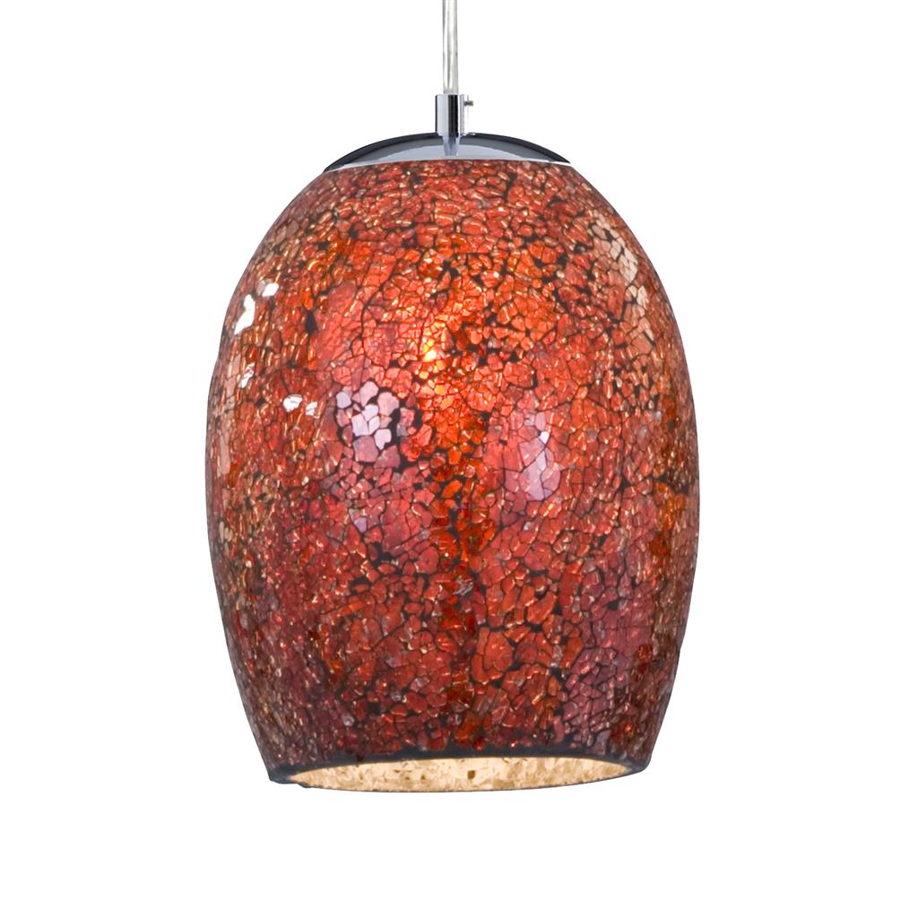 Searchlight Crackle - 1Lt Pendant, Red Mosaic Glass & Satin Silver Suspension 8069Re