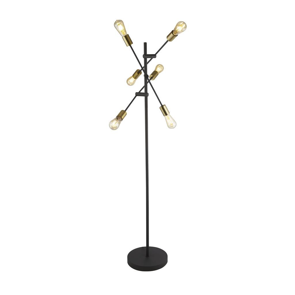 Searchlight Armstrong 6Lt Floor Lamp Black And Satin Brass 8076-6Bk