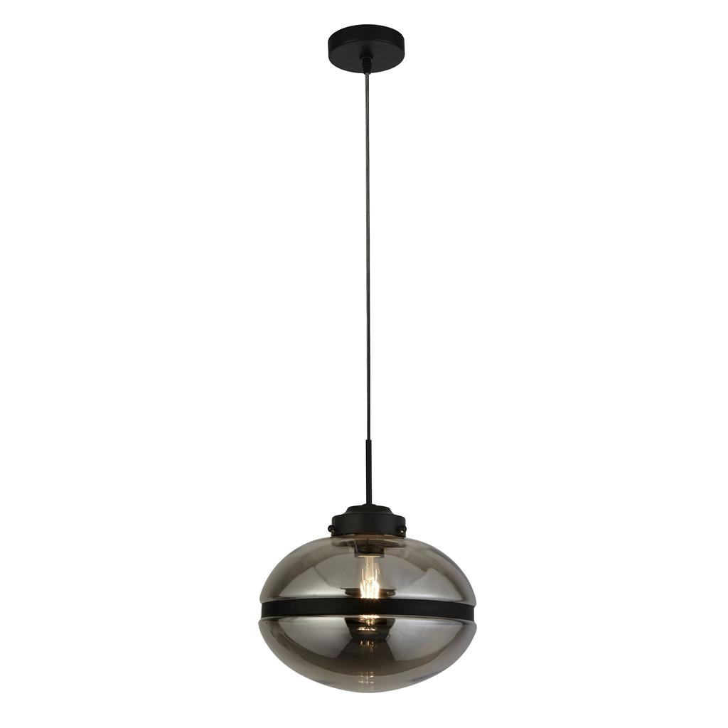 Searchlight Meringue 1Lt Smoked Pendant With Black Band Detail 8131-1Sm