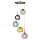 Searchlight Mardi Gras 5Lt Pendant, Satin Silver With Multi Coloured Glass 8135-5Ss