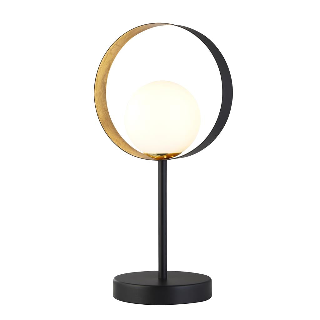 Searchlight Orbital 1Lt Matt Black And Gold Leaf Table Lamp With Opal Glass 8141Bgo