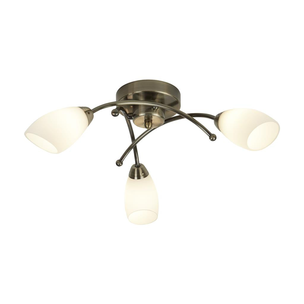 Searchlight Opera 3Lt Ant/Brass Flush With Opal Glass 8183-3Ab