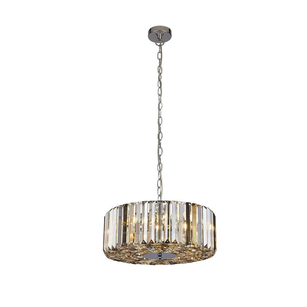 Searchlight Chapeau 4Lt Chrome Pendant With Amber, Smoke And Clear Glass Crystals 82101-4Cc