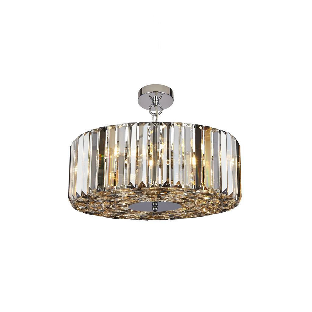 Searchlight Chapeau 5Lt Chrome Pendant With Amber, Smoke And Clear Glass Crystals 82101-5Cc