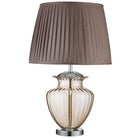 Searchlight Elina Table Lamp Large Glass Urn, Amber Glass, Chrome, Brown Pleated Shade 8531Am