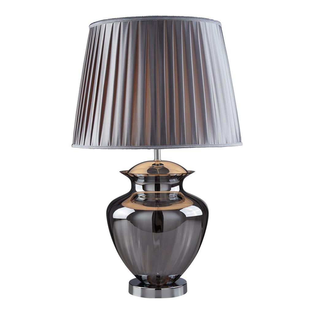 Searchlight Elina Table Lamp Large Glass Urn, Smokey Glass, Chrome, Pewter Pleated Shade 8531Sm