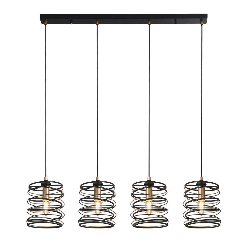 Searchlight Spring 4Lt Bar Pendant, Black And Gold 85583-4Bgo