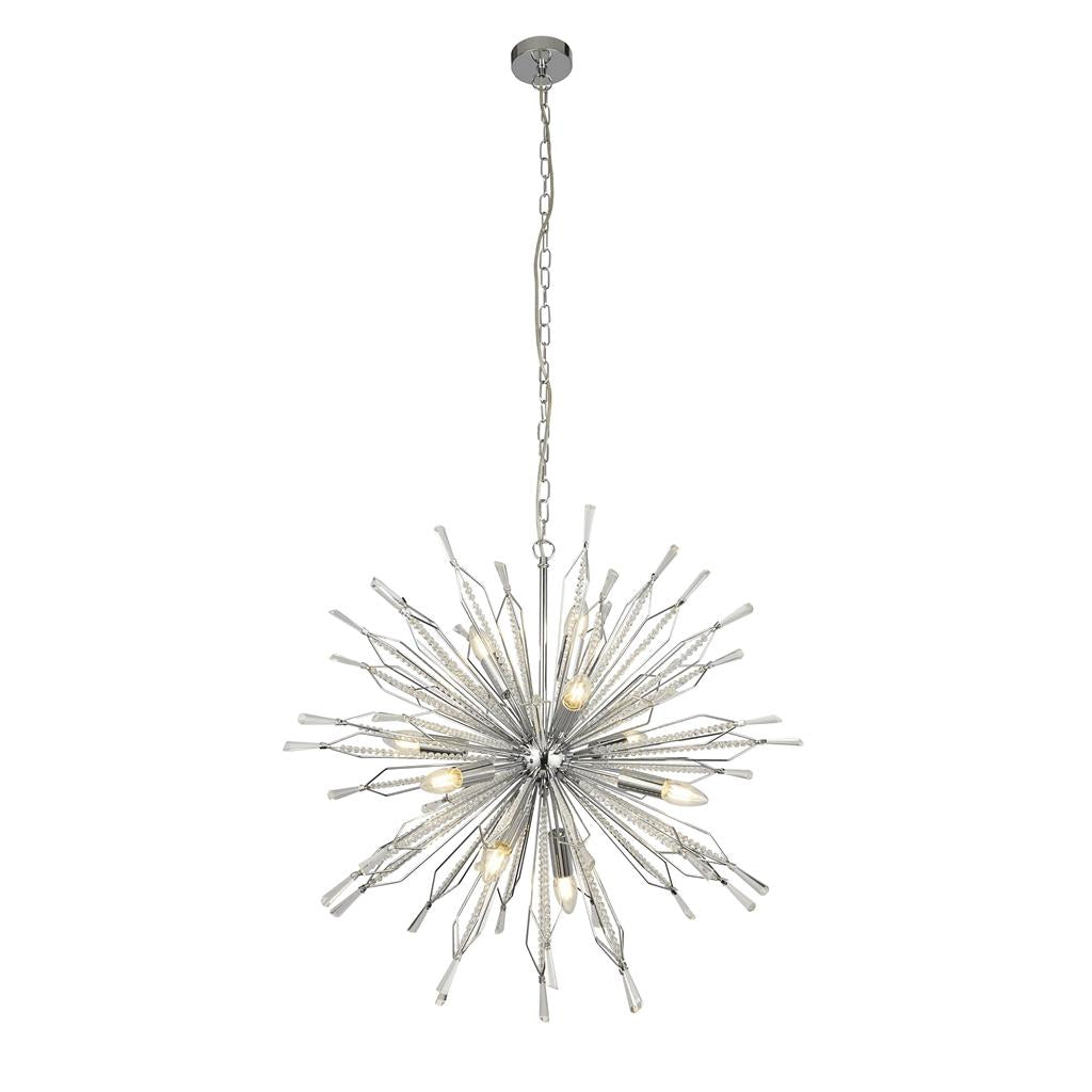 Searchlight Starburst 10Lt Chrome Pendant With Clear Glass Bead Detail 8610-10Cc