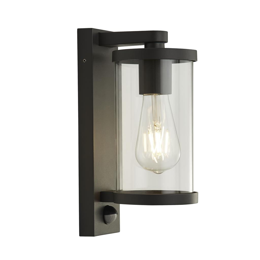 Searchlight 1Lt Outdoor Wall/Porch Light With Pir - Black With Clear Glass 8631Bk