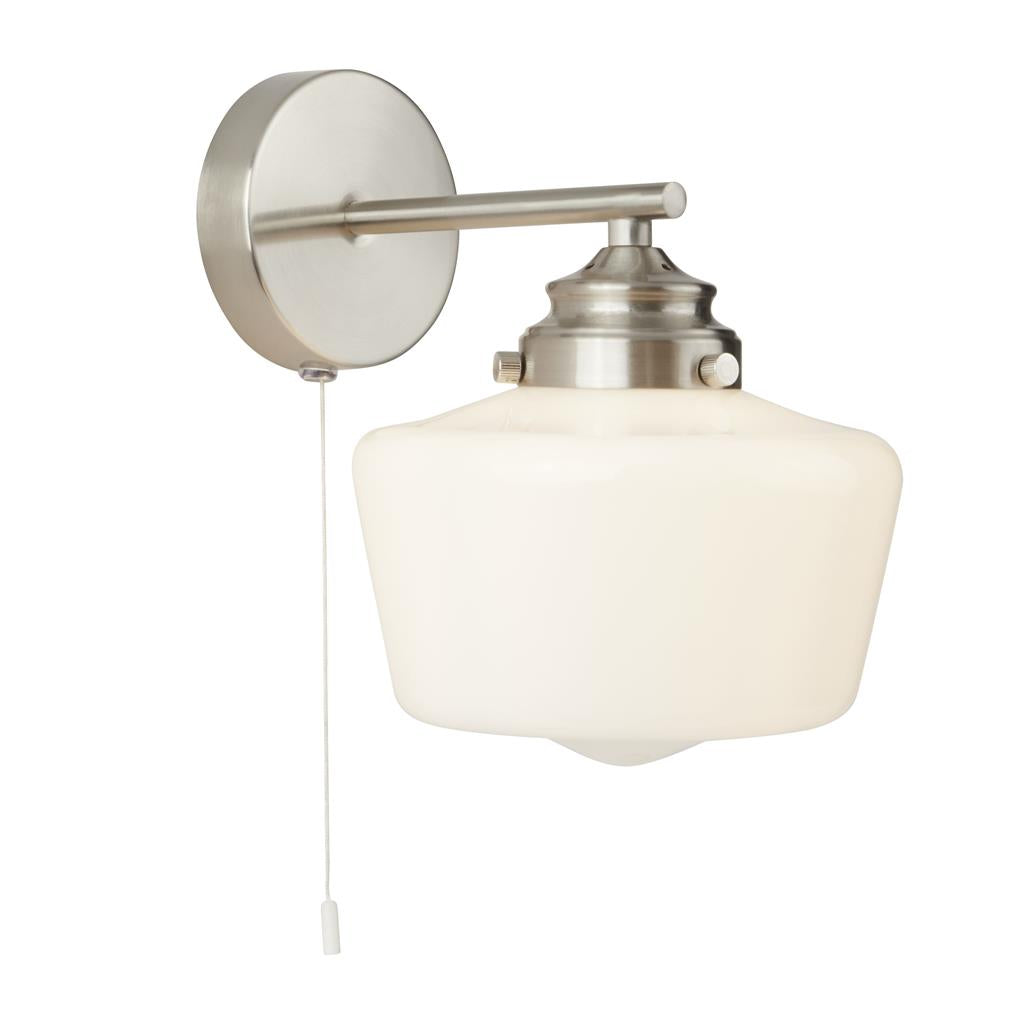 Searchlight School House 1Lt Wall Light , Satin Silver With Opal Glass 8708-1Ss