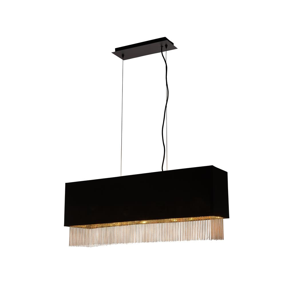 Searchlight Fringe 4Lt Pendant, Black Shade With Gold Chain 8724-4Bk