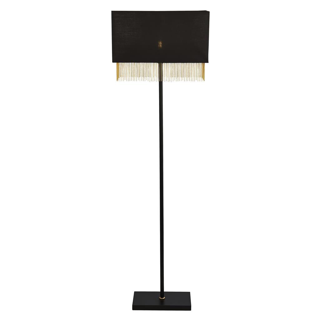 Searchlight Fringe 1Lt Floor Lamp - Black Shade With Gold Chain 8729Bk